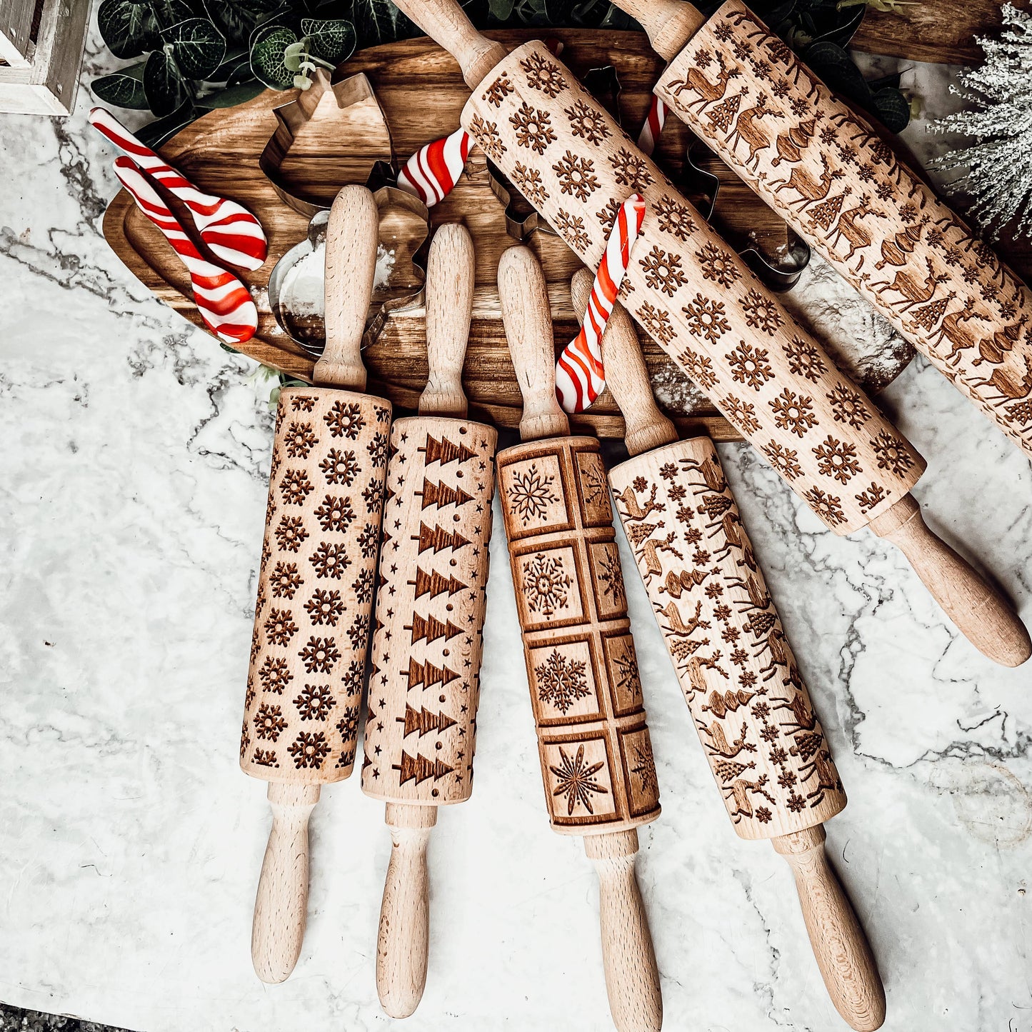 Embossed Rolling Pin & Cookie Cutter Baking Gift Set - Reindeer Theme