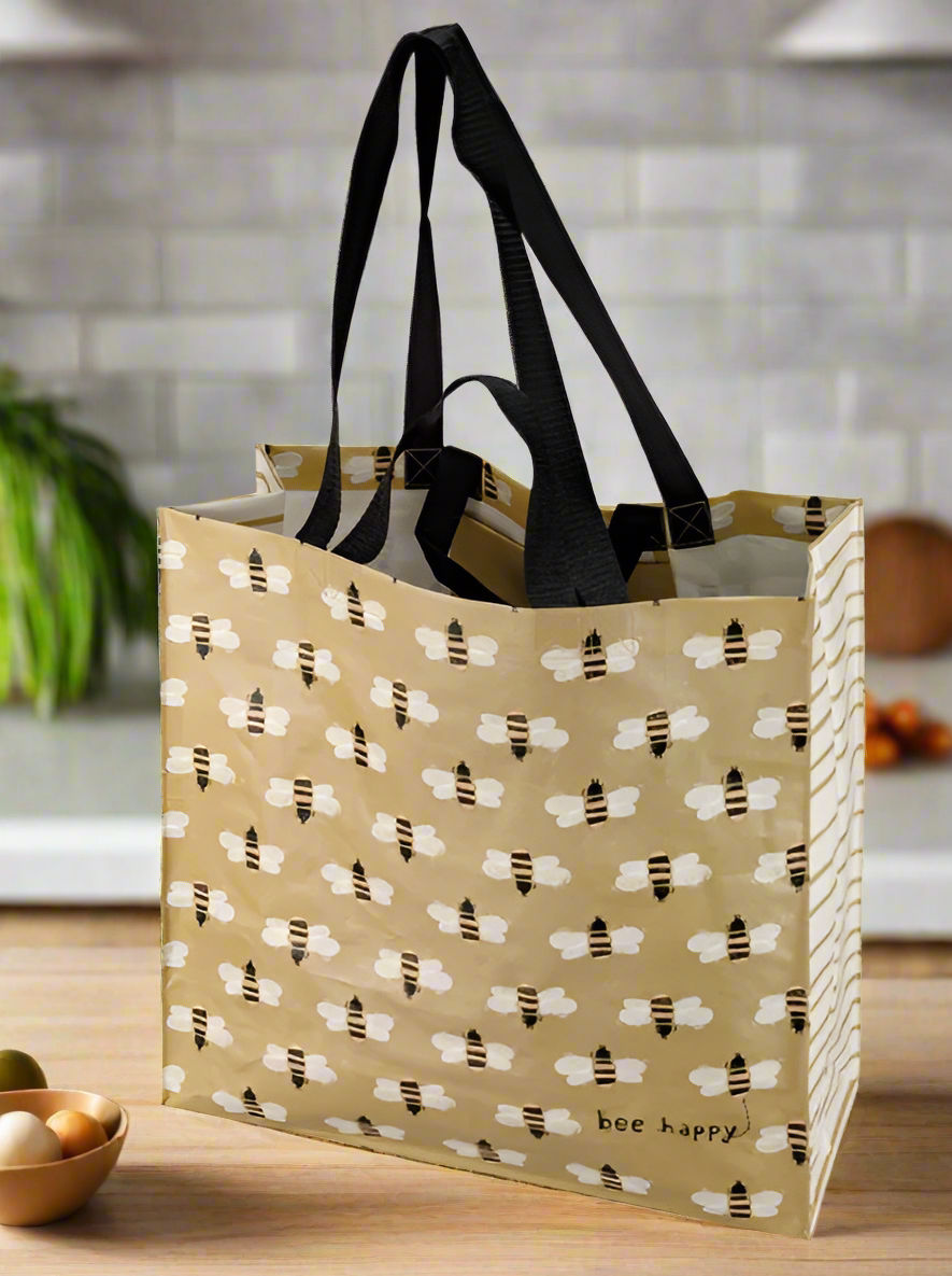 boutique holiday checkered shopping tote busy bee travel bag Primitives By Kathy Market Tote