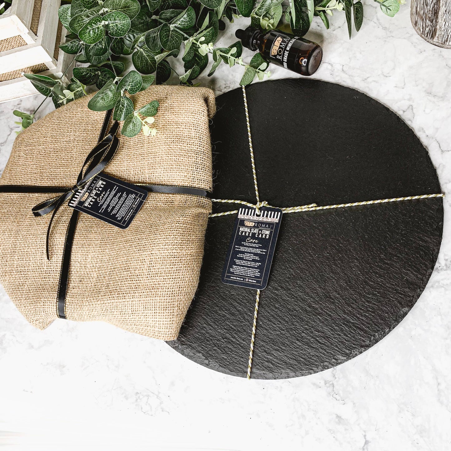 Country Chic Slate Cheese Board – 14” Round Serving Board | Eco-Friendly Tableware