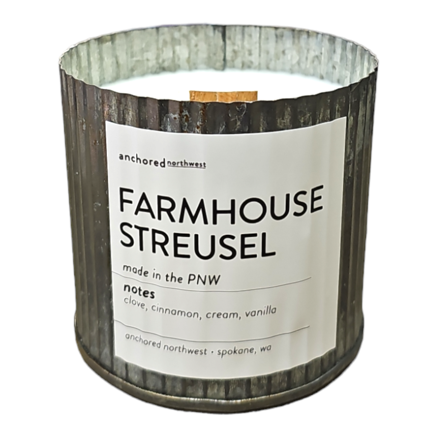 Farmhouse Streusel Rustic Wood Wick Candle | Cinnamon & Vanilla Soy Candle | Phthalate-Free, 60 Hour Burn