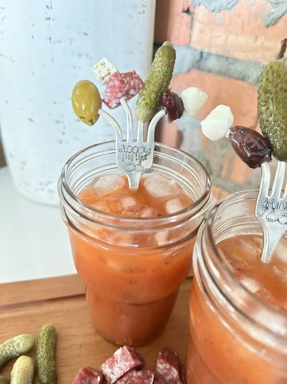 Hand-Stamped Bloody Mary Forks | Set of 2 Vintage Silverware Forks | Unique Cocktail Garnish Utensils