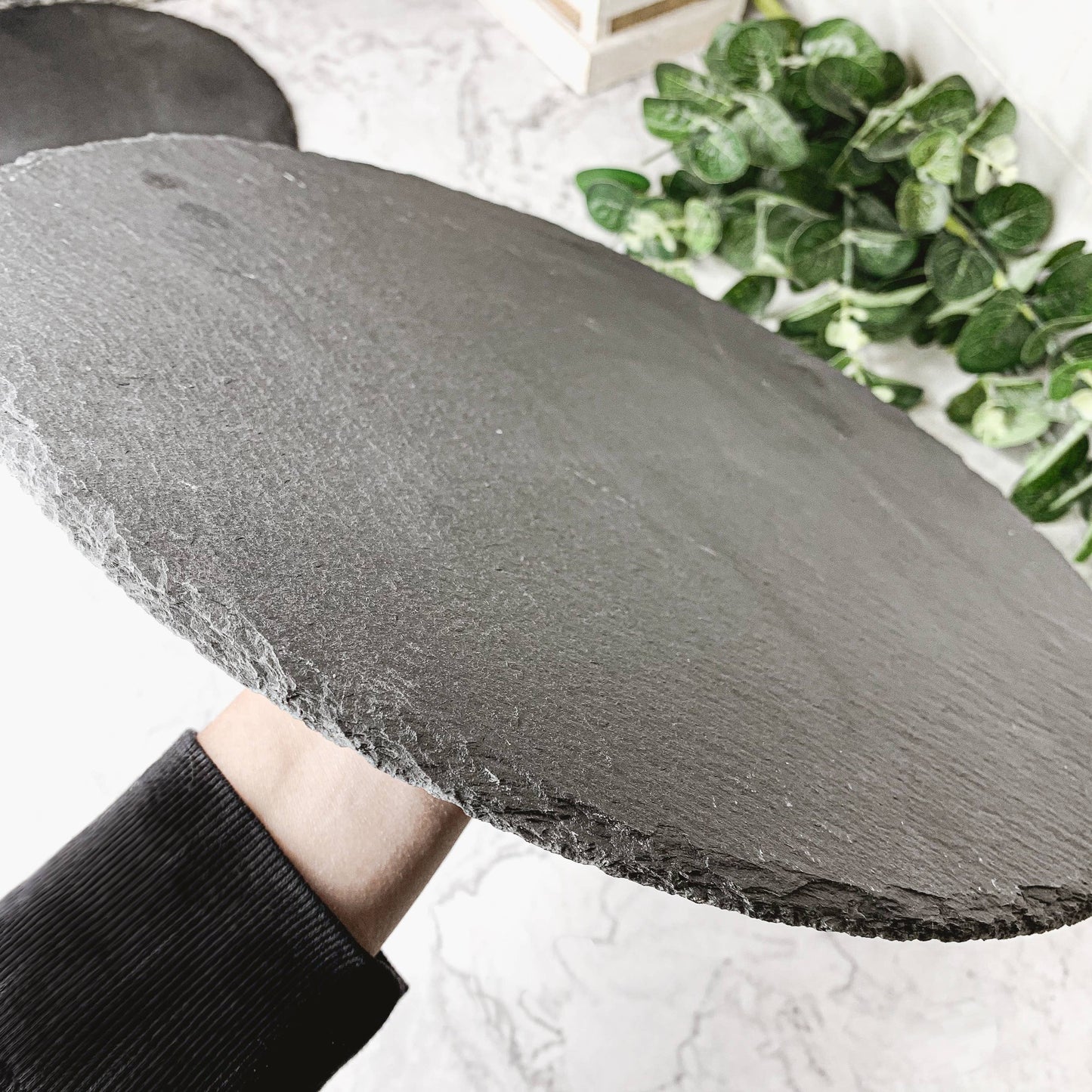 Country Chic Slate Cheese Board – 14” Round Serving Board | Eco-Friendly Tableware