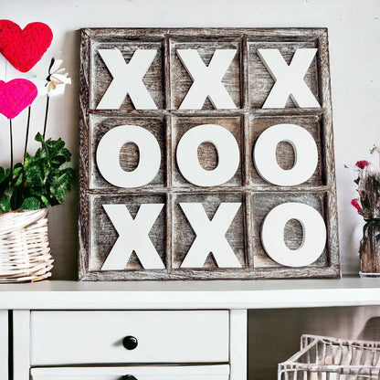 Handmade Wooden Tic Tac Toe – Rustic Farmhouse Tabletop Decor | XO Game