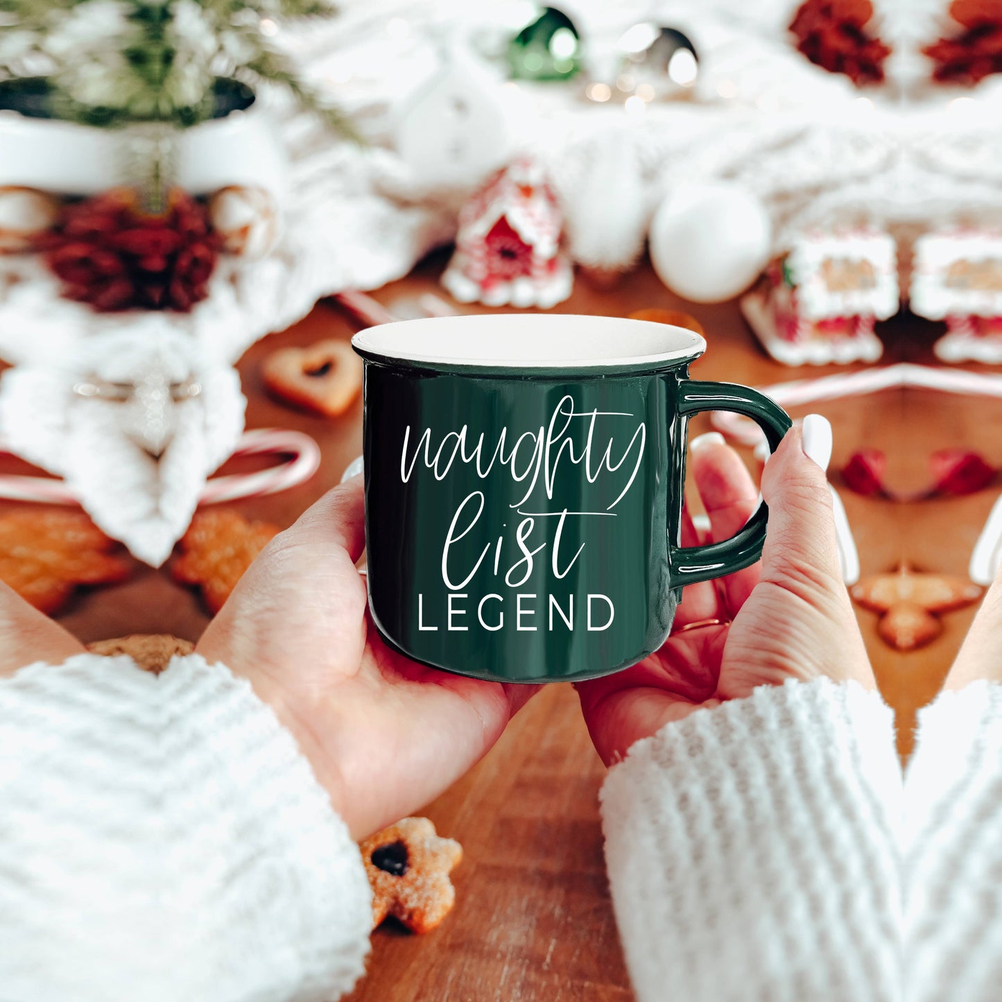 Christmas Coffee Mugs – Naughty List Legend | Festive Green Holiday Drinkware 14.5 oz