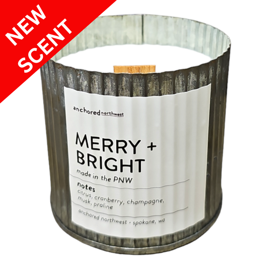 Merry + Bright Rustic Farmhouse Wood Wick Candle | 100% Soy Wax, Festive Holiday Scent, Phthalate-Free, 60 Hour Burn