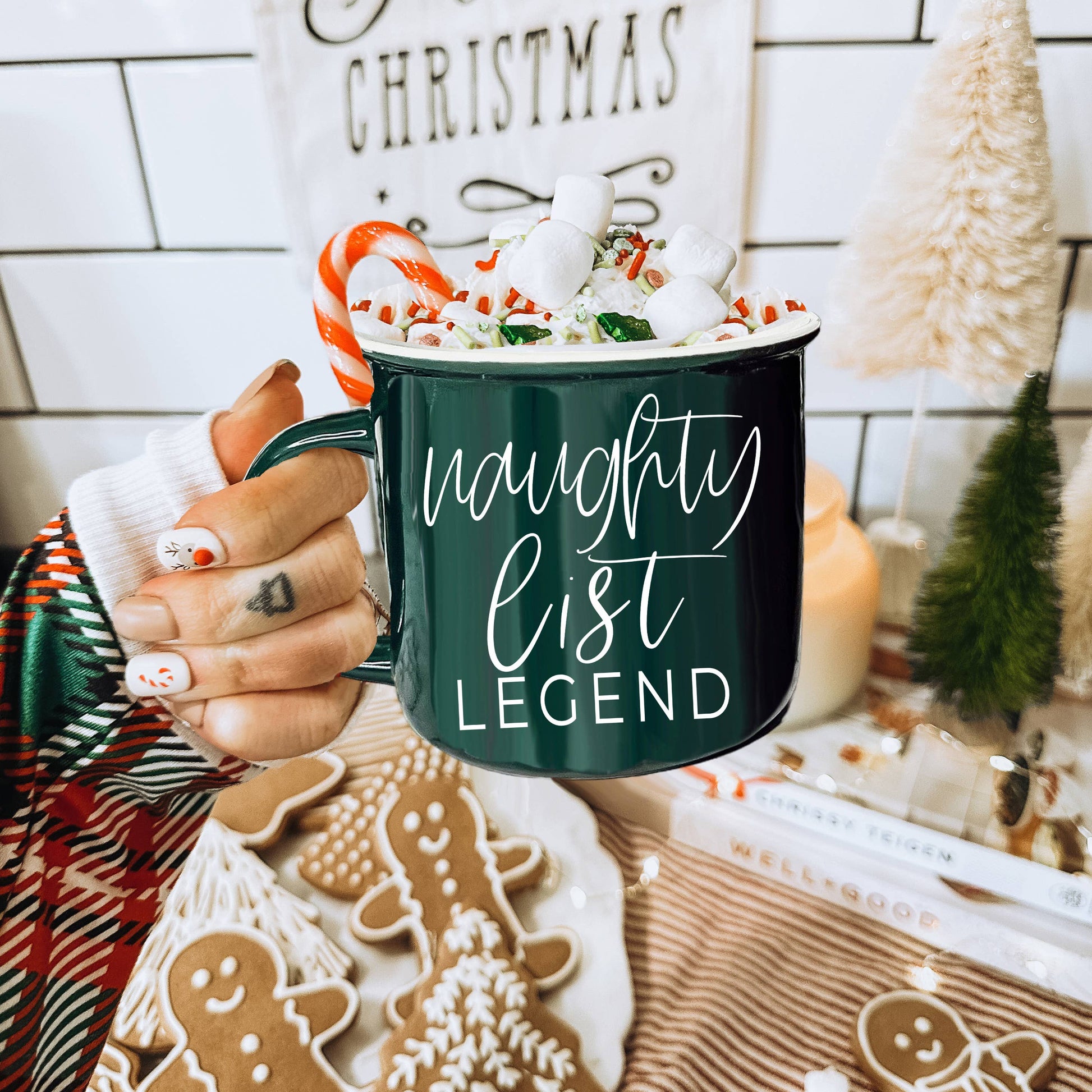 Christmas Coffee Mugs – Naughty List Legend | Festive Green Holiday Drinkware 14.5 oz