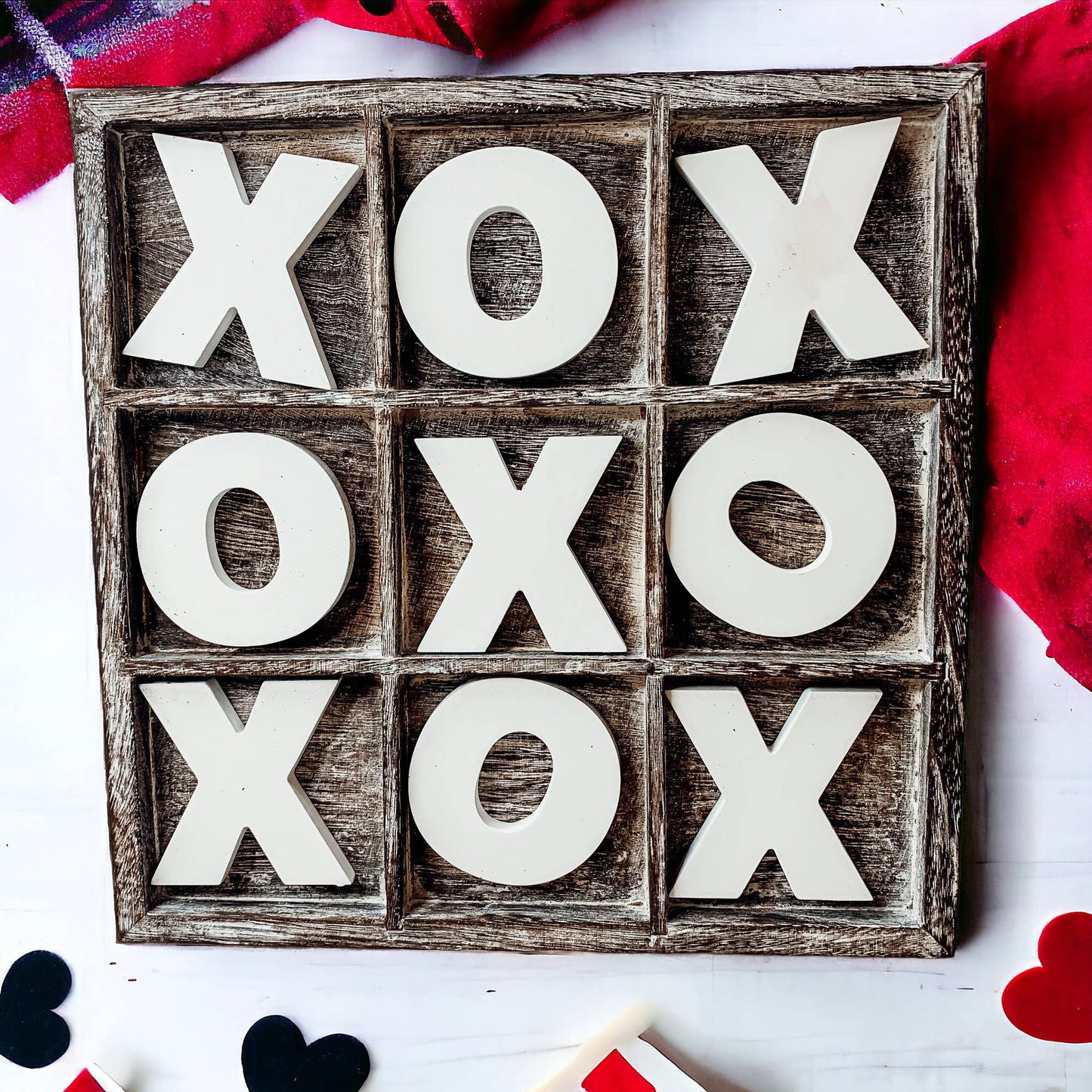 Handmade Wooden Tic Tac Toe – Rustic Farmhouse Tabletop Decor | XO Game