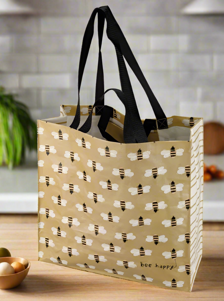 Farmhouse Bee Happy Market Tote – Eco-Friendly Shopping Tote