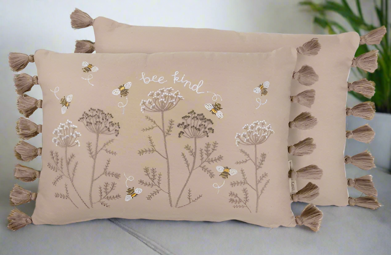 Farmhouse Bee Kind Botanical Pillow |  Rustic Country 26" Bee Kind Botanical Pillow