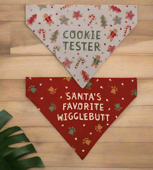 Festive Reversible "Santa’s Favorite Wigglebutt" Dog Collar Bandana | Cozy Pet Collection