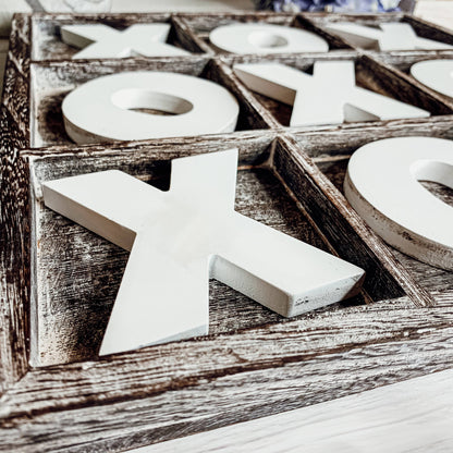 Handmade Wooden Tic Tac Toe – Rustic Farmhouse Tabletop Decor | XO Game