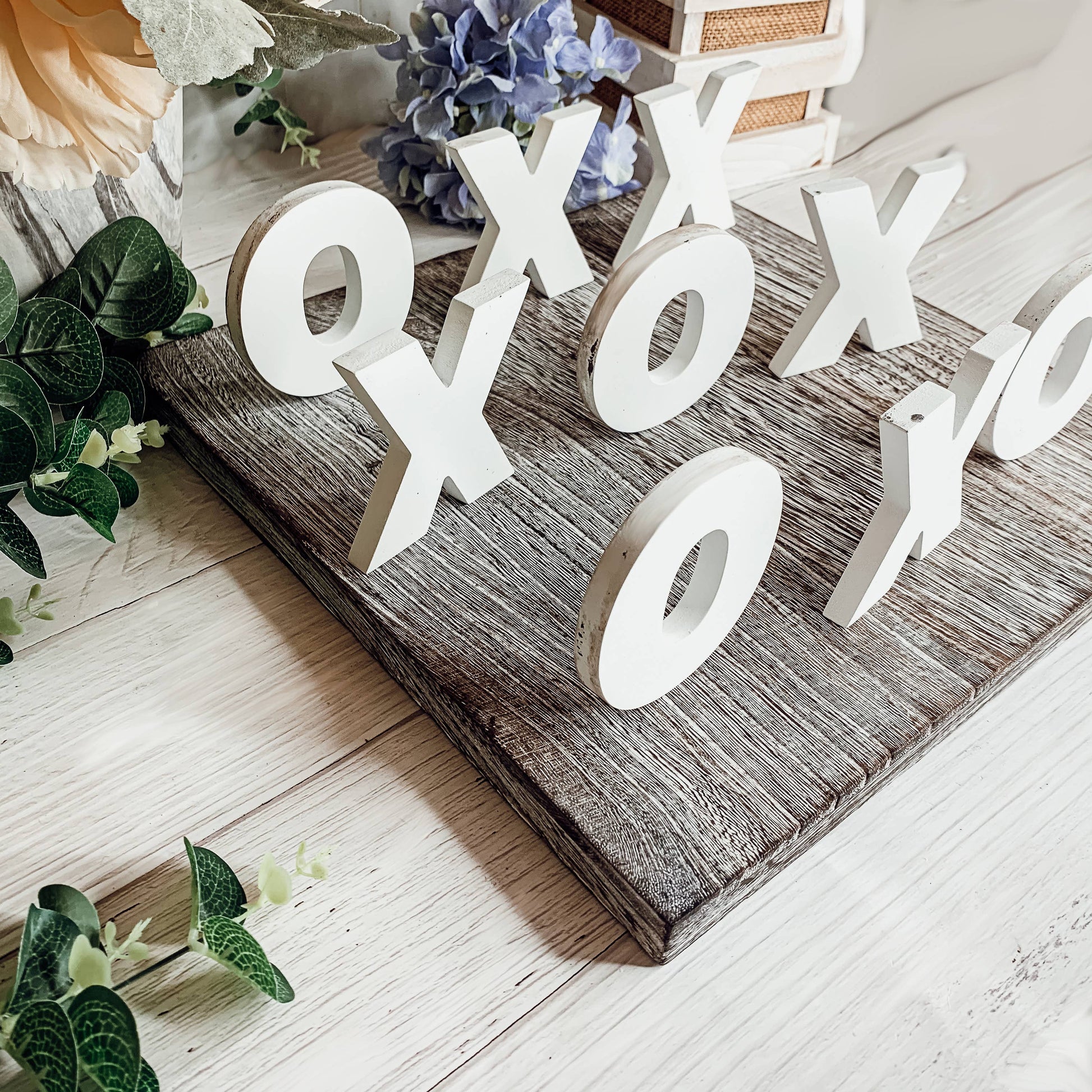 Handmade Wooden Tic Tac Toe – Rustic Farmhouse Tabletop Decor | XO Game