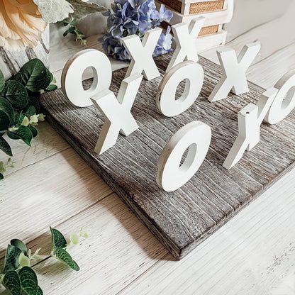 Handmade Wooden Tic Tac Toe – Rustic Farmhouse Tabletop Decor | XO Game