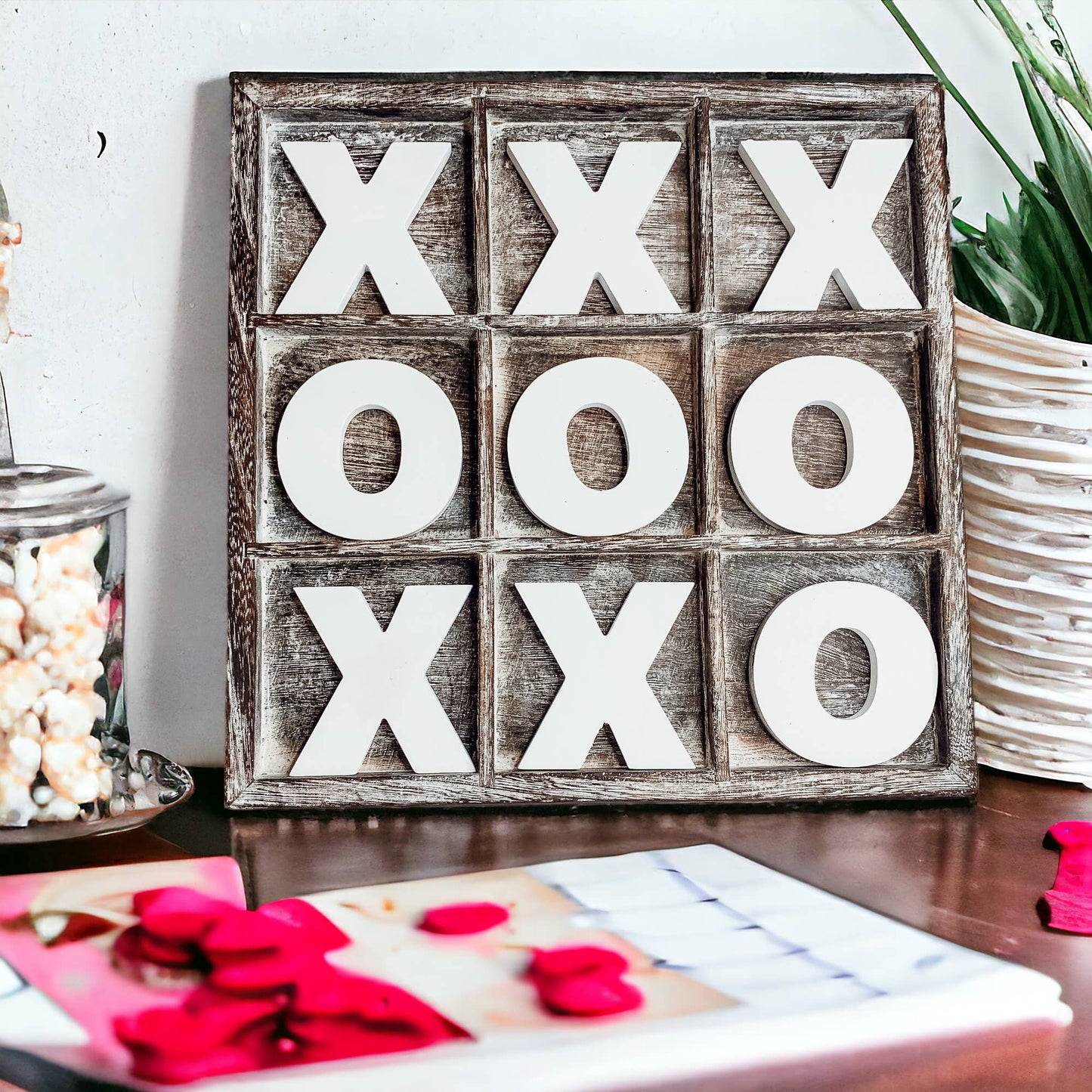 Handmade Wooden Tic Tac Toe – Rustic Farmhouse Tabletop Decor | XO Game