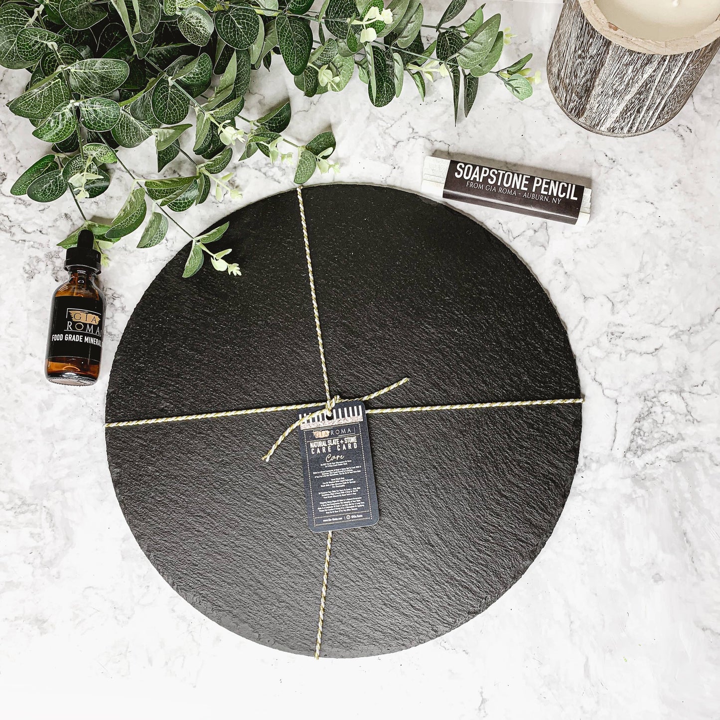 Country Chic Slate Cheese Board – 14” Round Serving Board | Eco-Friendly Tableware