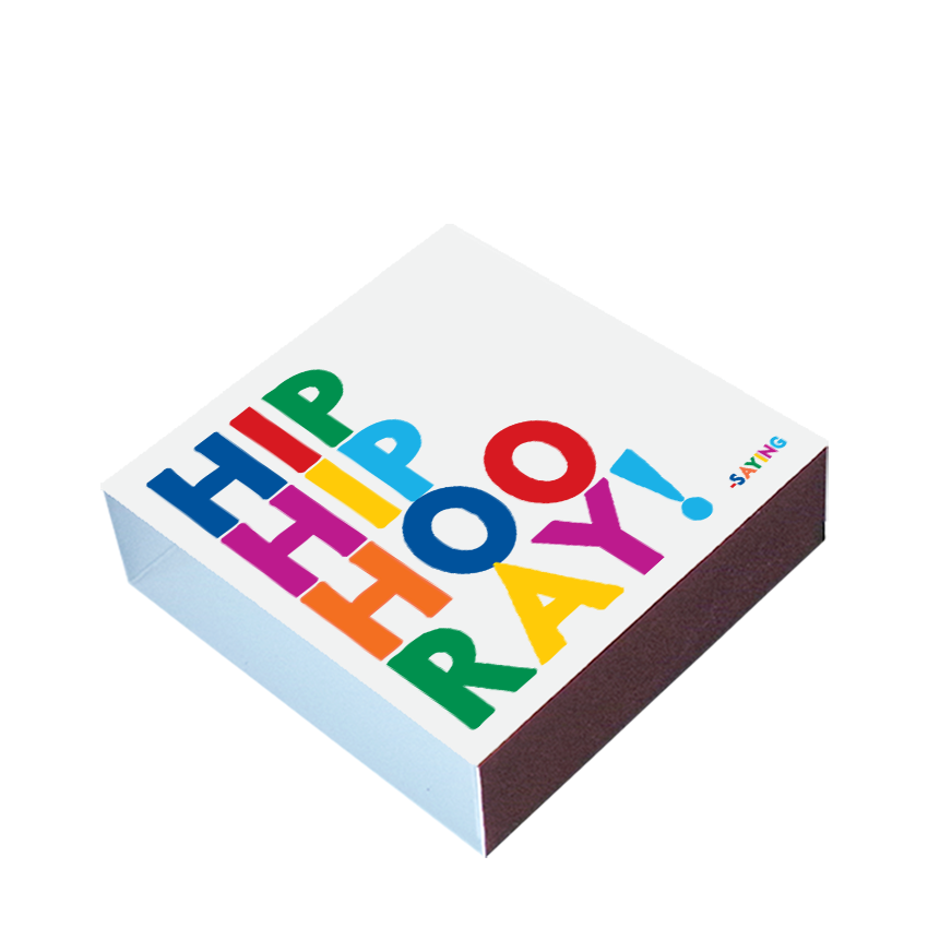 hip hip hooray matchbox shown at an angle