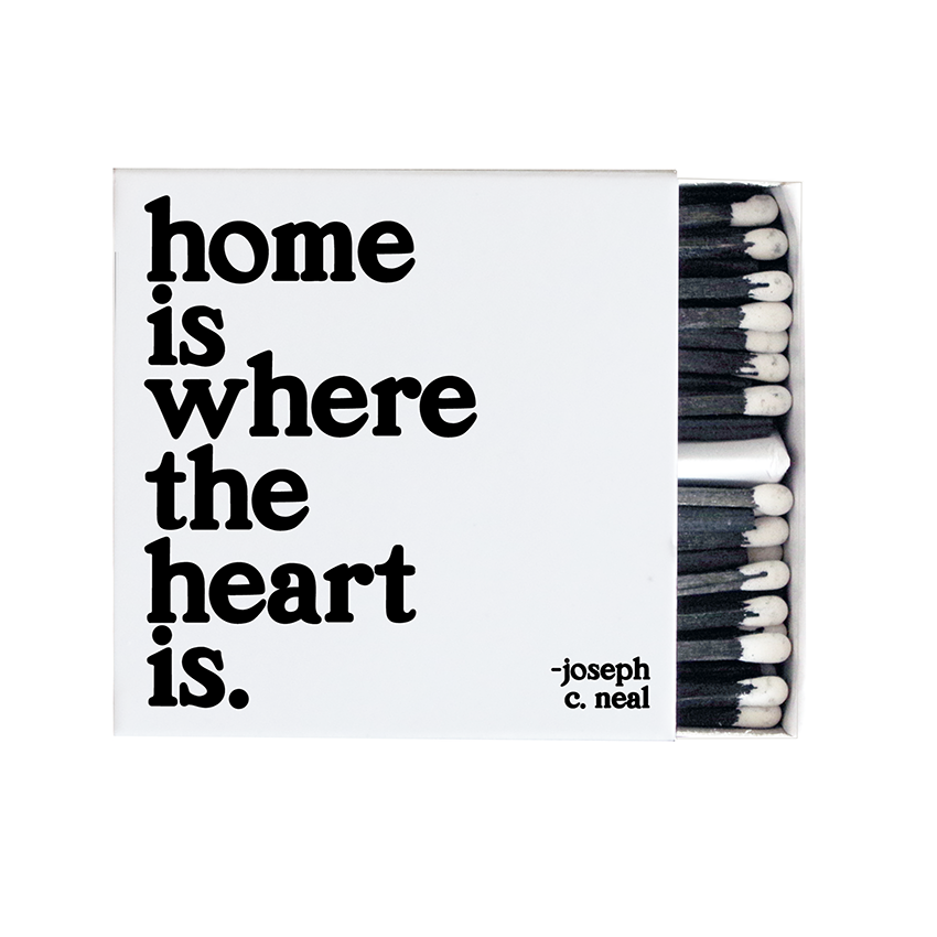 heart is where the heart is matchbox containing 80 wooden matches, front view