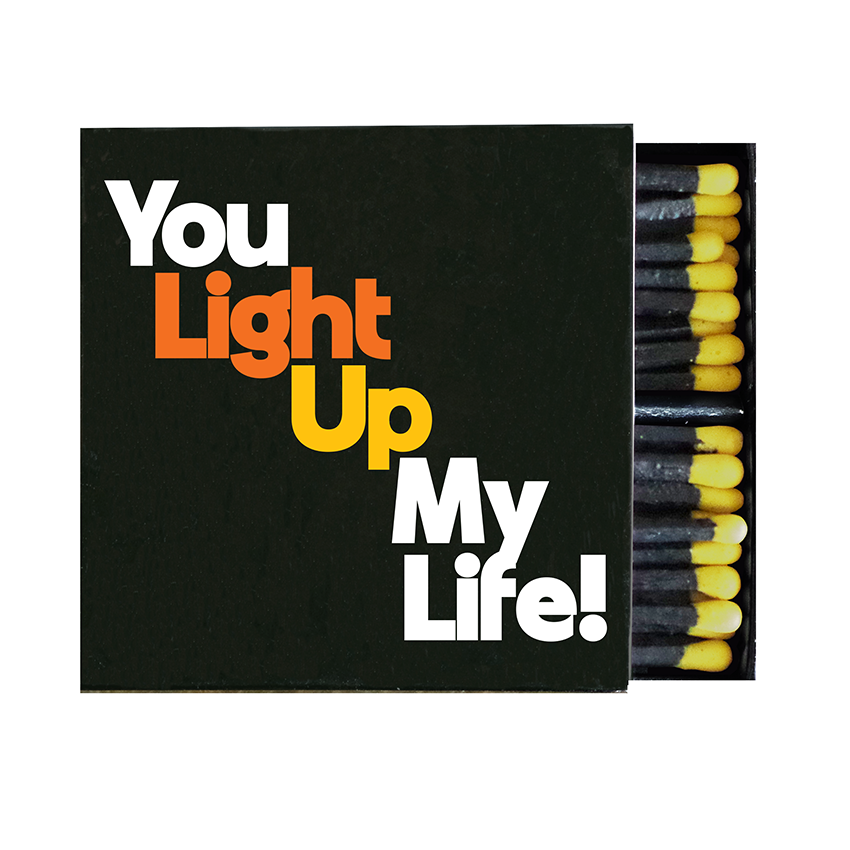 you light up my life matchbox containing 80 wooden matches, front view